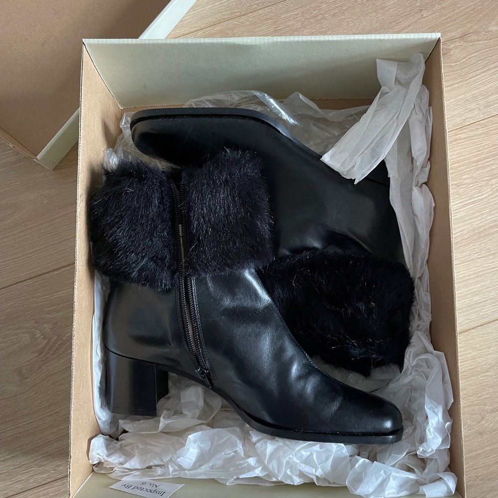 Spiegel Black Faux Fur Trim Block Heel Boots Mobwife Winter Size 9